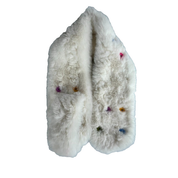 Kids Faux Fur Decorative Button Scarf White - Picture 2 of 12